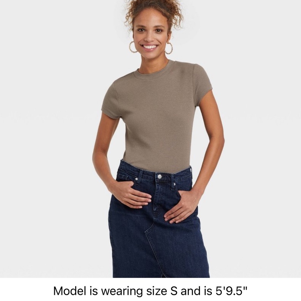 ⚠️Final Price⚠️ Short Sleeve Slim Fit Ribbed T-Shirt - Brown